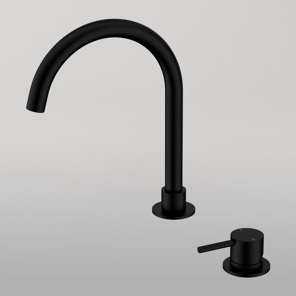 Mecca Hob Basin Mixer Round Swivel Spout Matte Black