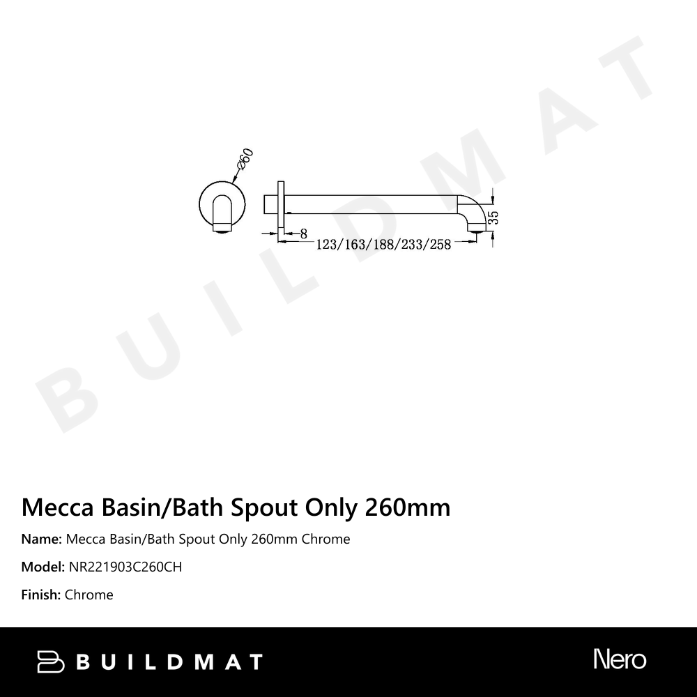 Mecca Basin/Bath Spout Only 260mm Chrome