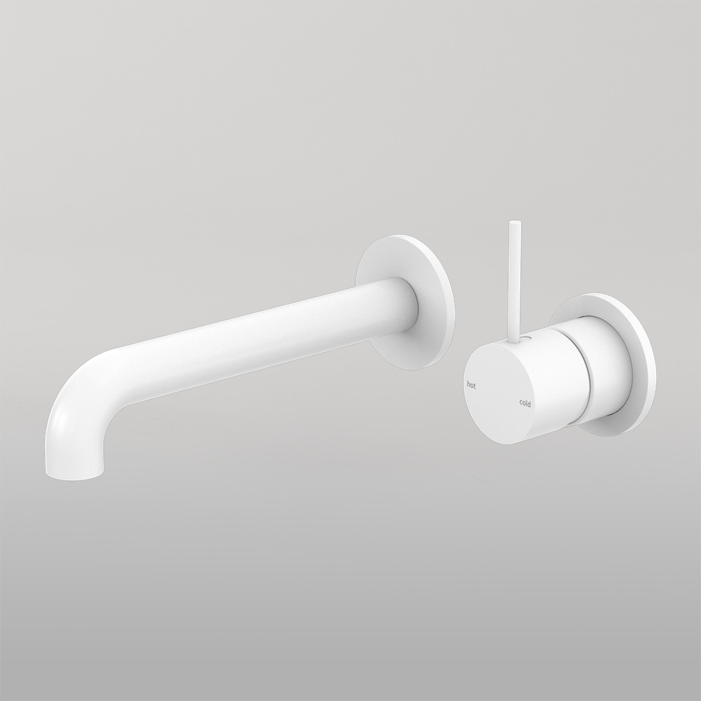 Mecca Wall Basin/Bath Mixer Separete Back Plate Handle Up 185mm Matte White