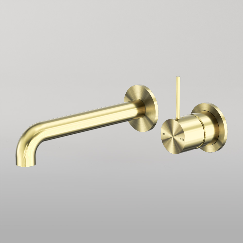 Mecca Wall Basin/Bath Mixer Separate Back Plate Handle Up 260mm Brushed Gold