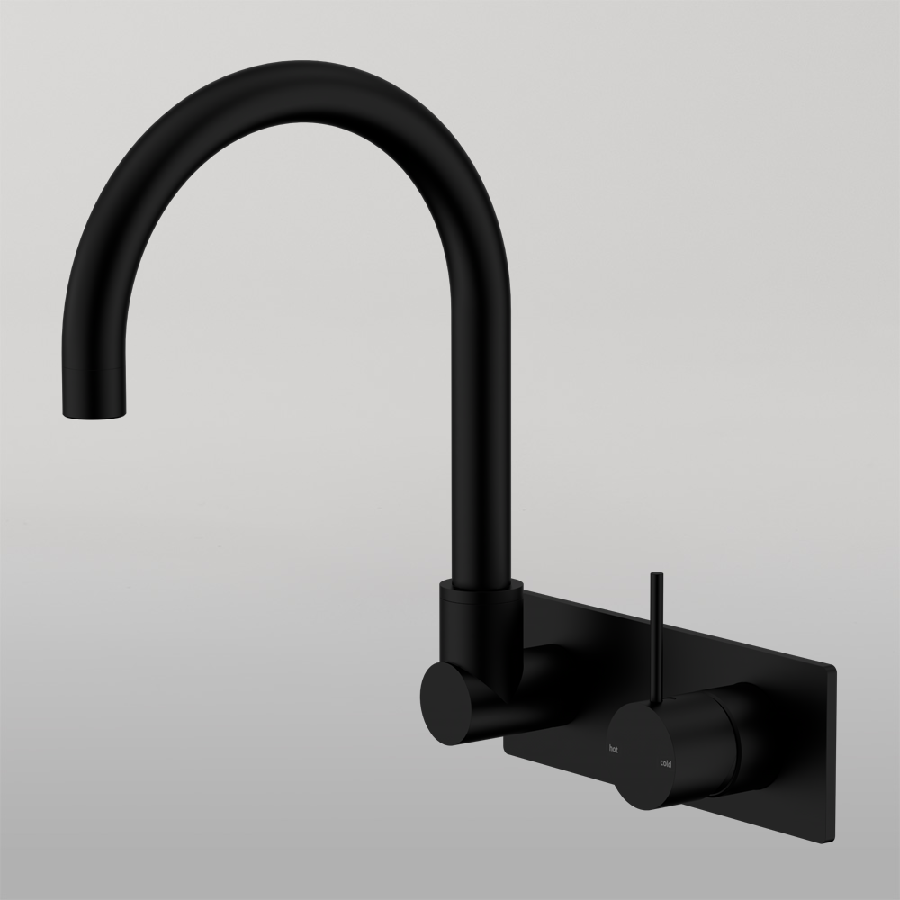 Mecca Wall Basin/Bath Mixer Swivel Spout Handle Up Matte Black