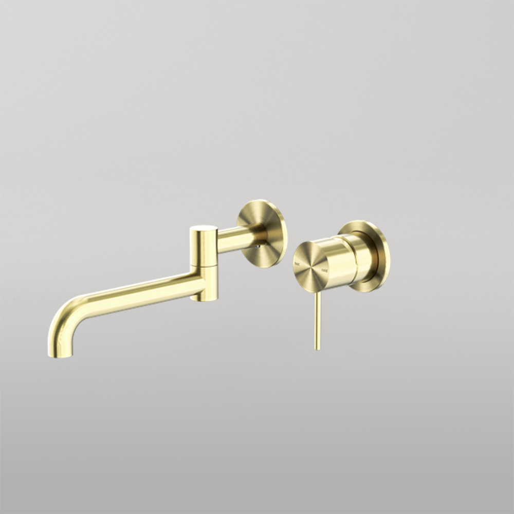 Mecca Wall Basin/Bath Mixer Swivel Spout 225mm Brushed Gold