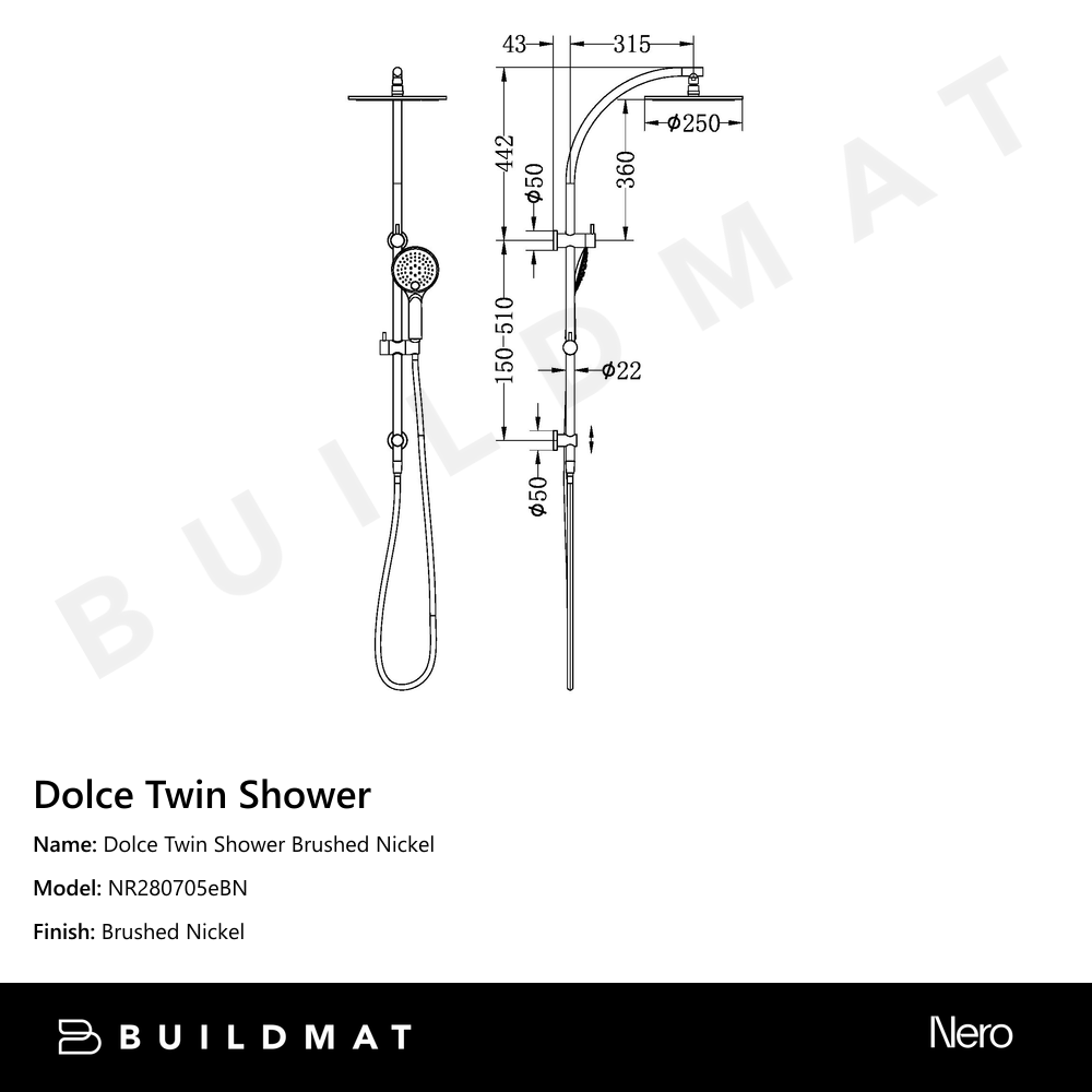 Dolce Twin Shower Brushed Nickel
