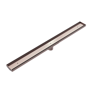 Tile Insert V Channel Floor Grate 50mm Outlet With Hole Saw Brushed Bronze - Brushed Bronze