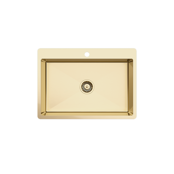 Noah 700x500 Large Single Bowl Tap Landing Sink Brushed Brass Gold