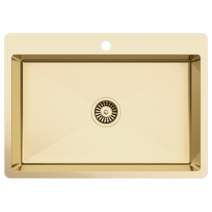 Noah 700x500 Large Single Bowl Tap Landing Sink Brushed Brass Gold - Brushed Brass Gold