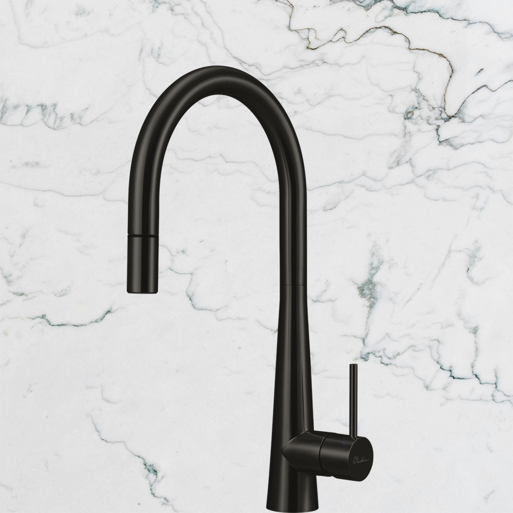 Essente Stainless Steel Goose Neck Pull Out Mixer Brushed Black