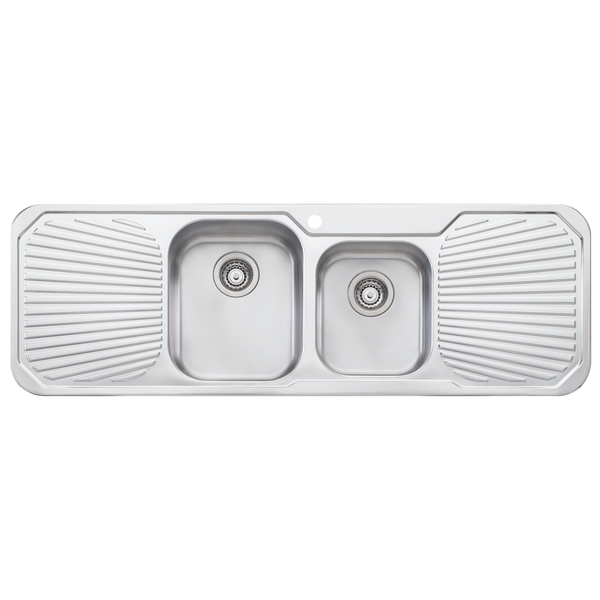 Petite 1 And 3/4 Bowl Sink With Double Drainer Stainless Steel