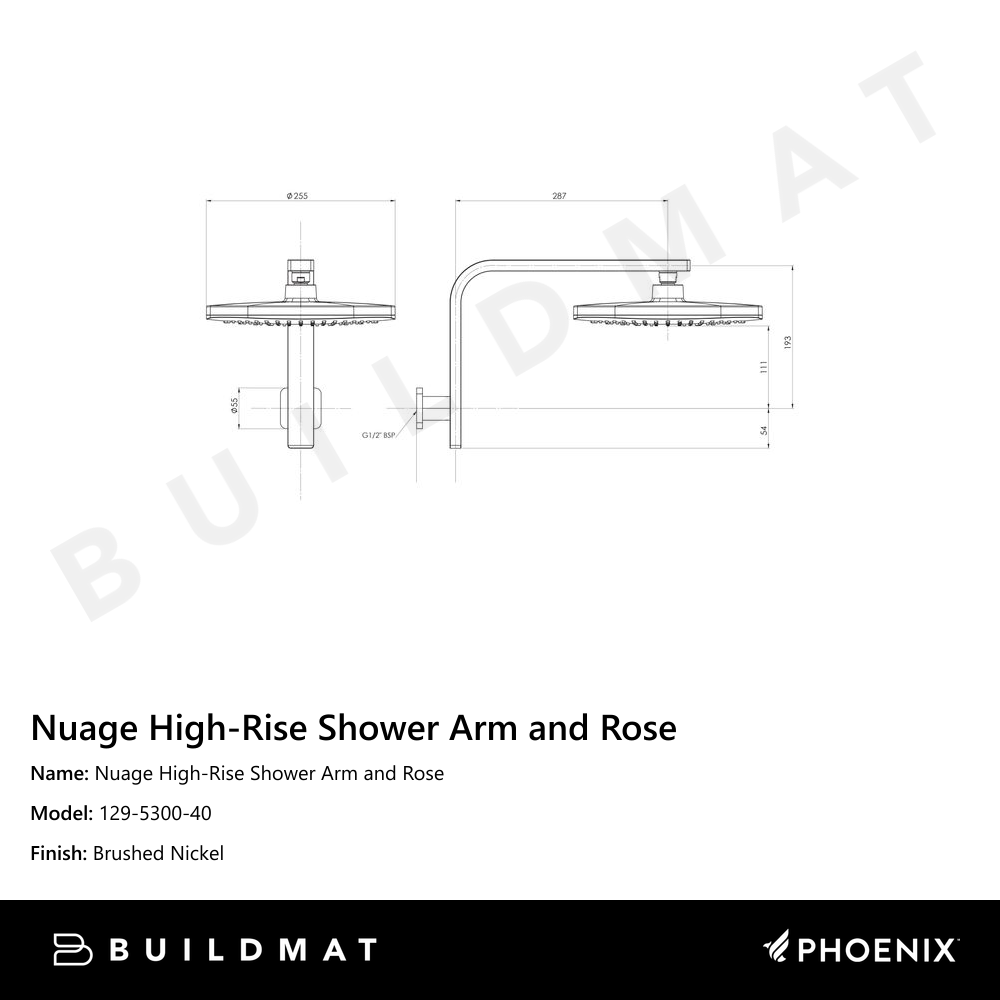 Nuage High-Rise Shower Arm & Rose Brushed Nickel