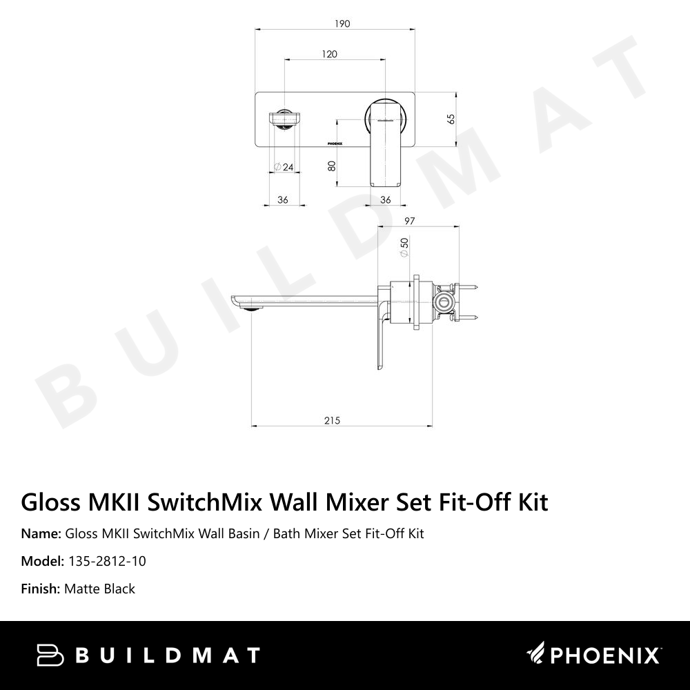 Gloss MKII SwitchMix Wall Basin / Bath Mixer Set 200mm Fit-Off Kit   Matte Black