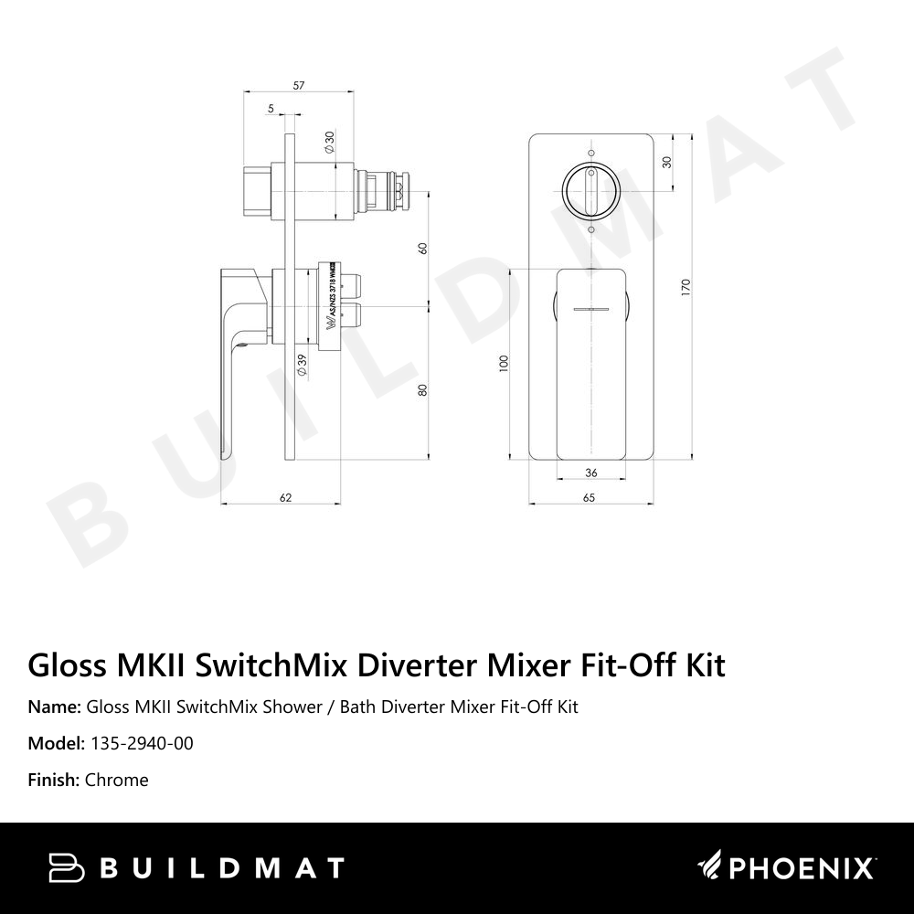 Gloss MKII SwitchMix Shower / Bath Diverter Mixer Fit-Off Kit   Chrome