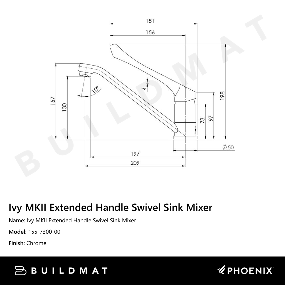 Ivy MKII Extended Handle Swivel Sink Mixer  Chrome