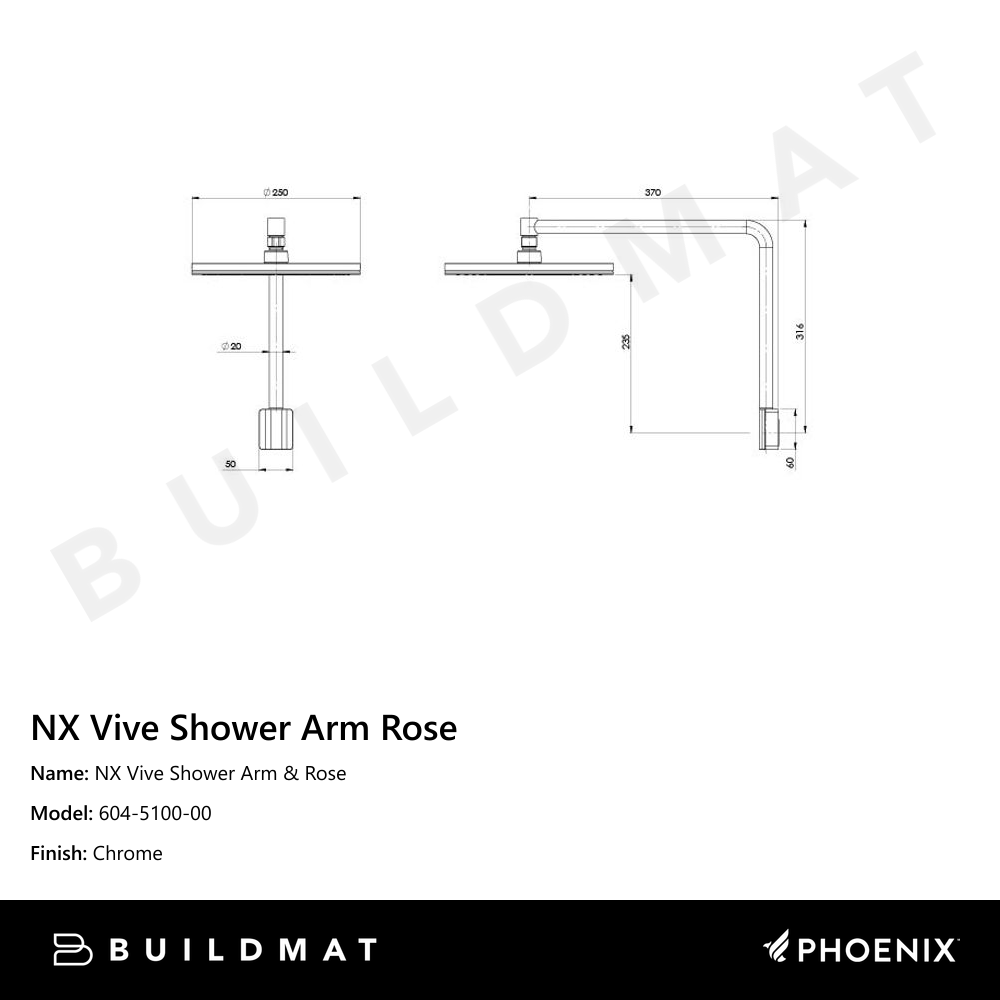 NX Vive Shower Arm & Rose Chrome