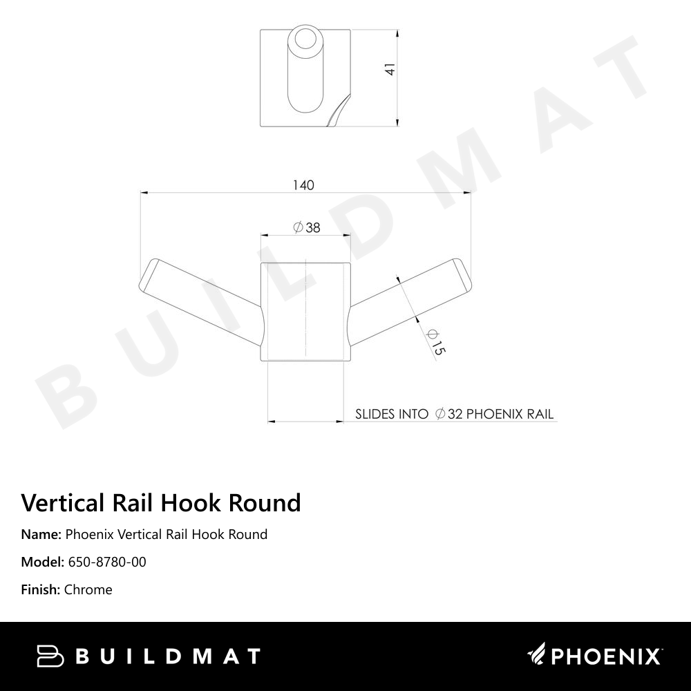 Phoenix Vertical Rail Hook Round Chrome
