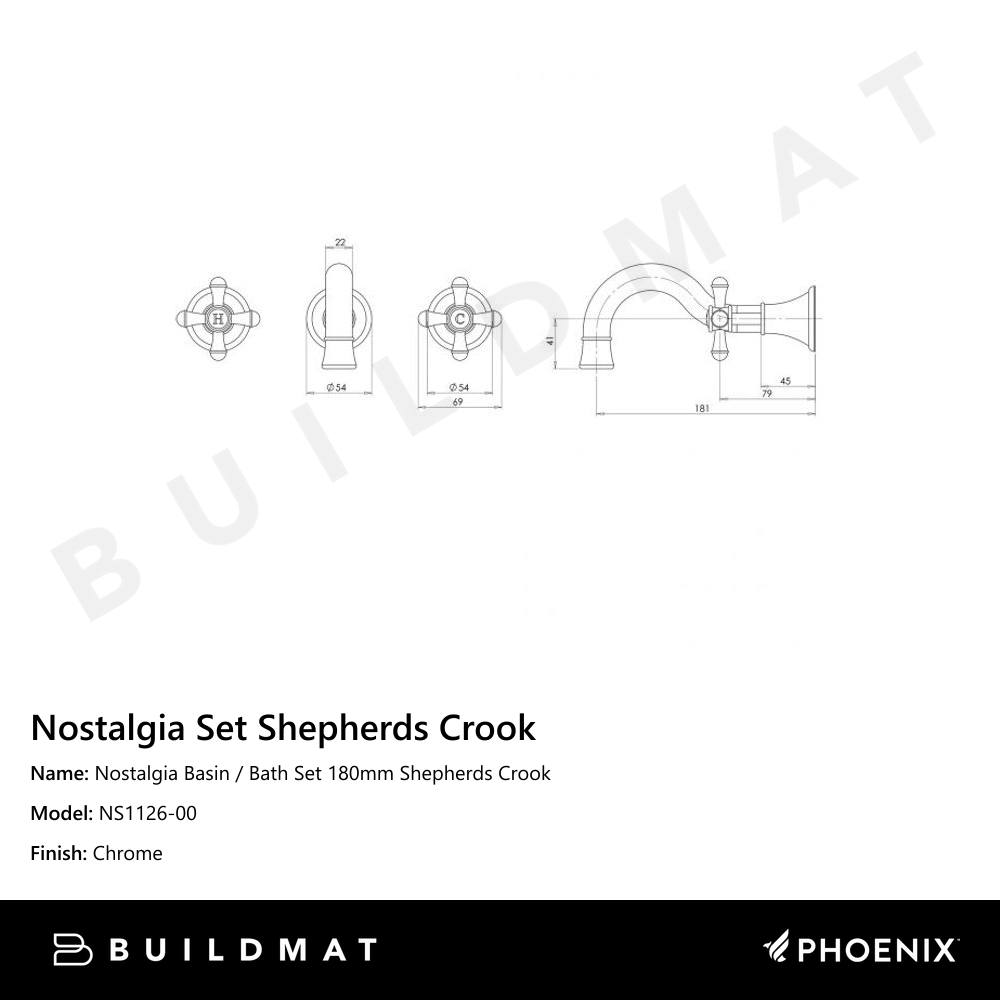 Nostalgia Basin / Bath Set 180mm Shepherds Crook Chrome