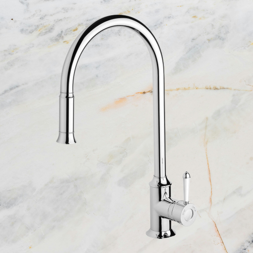 Nostalgia Pull Out Sink Mixer 230mm Chrome White