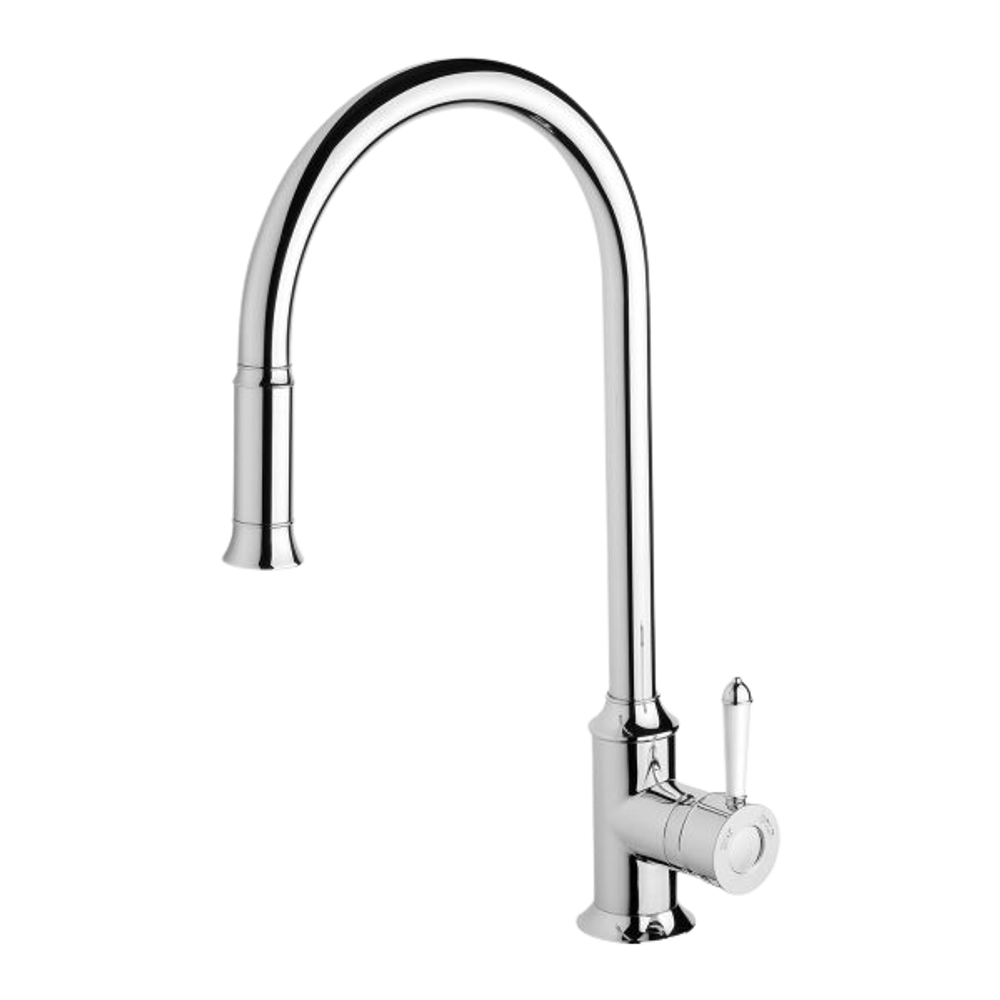 Nostalgia Pull Out Sink Mixer 230mm Chrome White