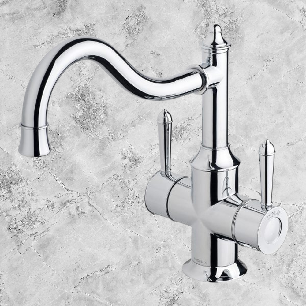 Nostalgia Twin Handle Sink Mixer 230mm Shepherds Crook Chrome