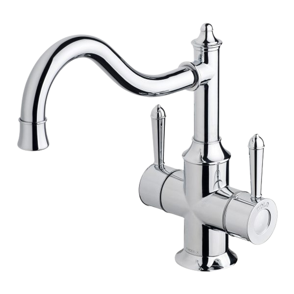 Nostalgia Twin Handle Sink Mixer 230mm Shepherds Crook Chrome