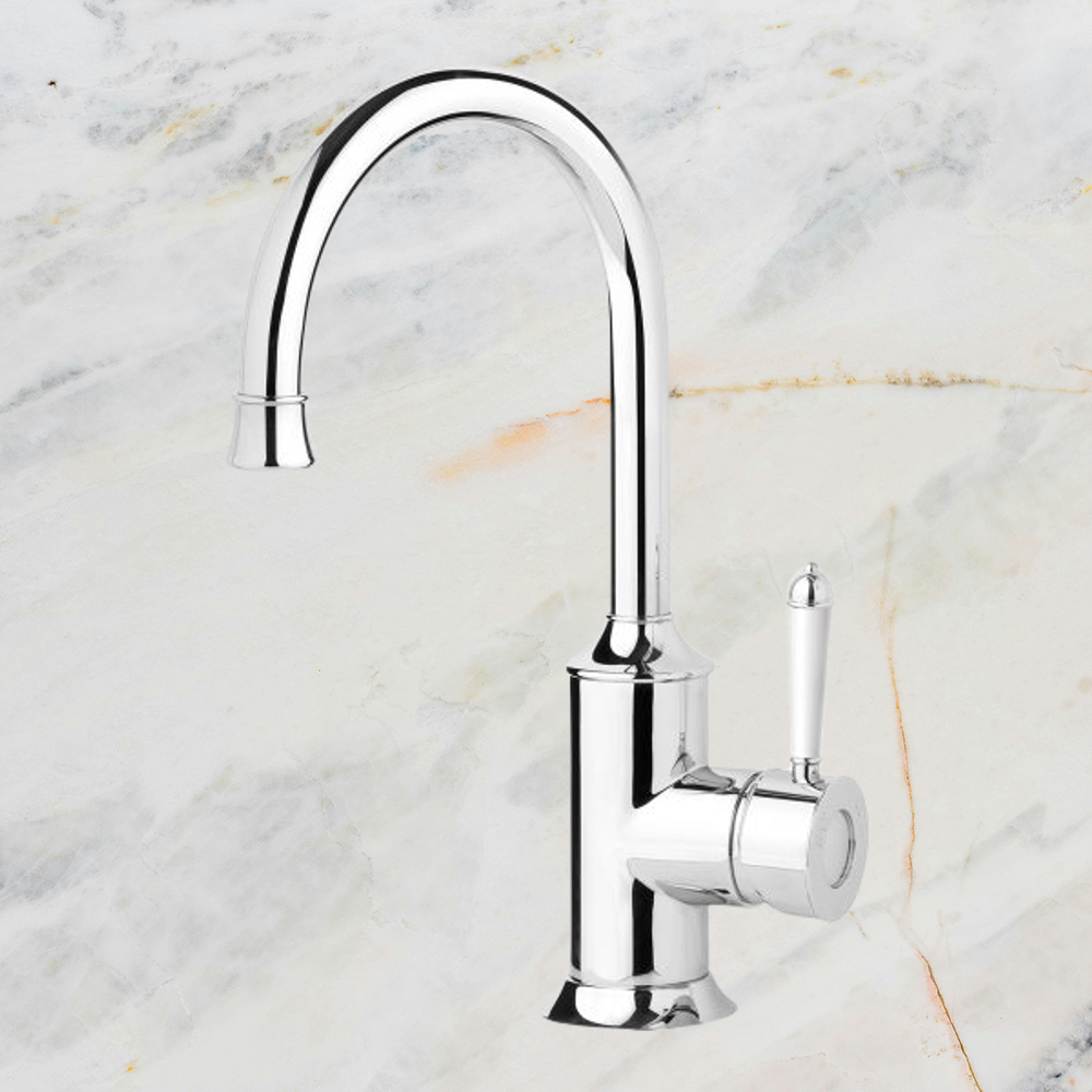 Nostalgia Sink Mixer 160mm Gooseneck Chrome White