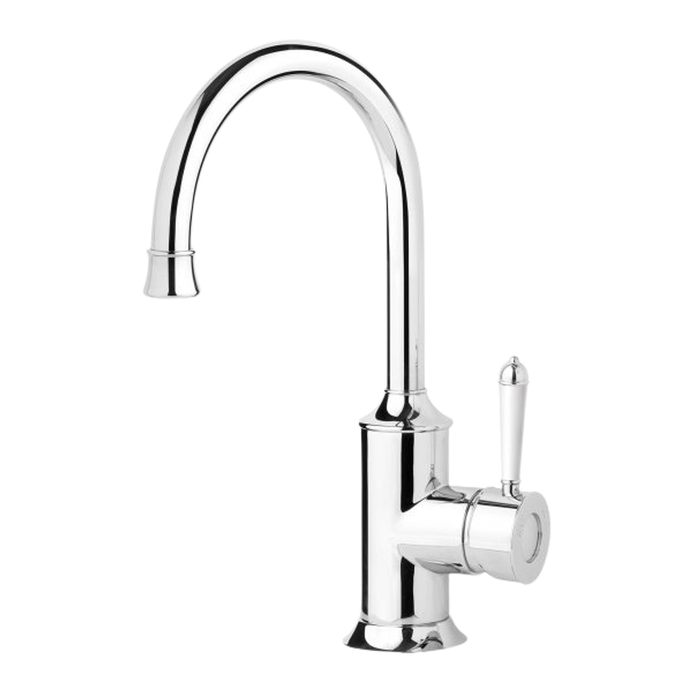 Nostalgia Sink Mixer 160mm Gooseneck Chrome White
