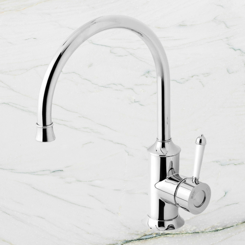Nostalgia Sink Mixer 220mm Gooseneck  Chrome White