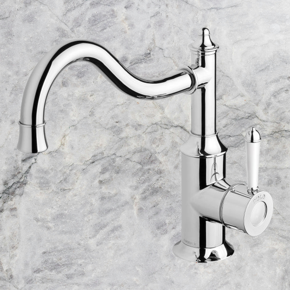 Nostalgia Sink Mixer 220mm Shepherds Crook Chrome White
