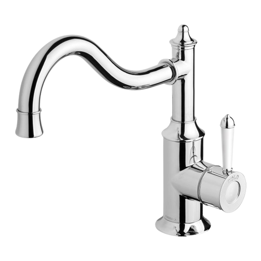 Nostalgia Sink Mixer 220mm Shepherds Crook Chrome White