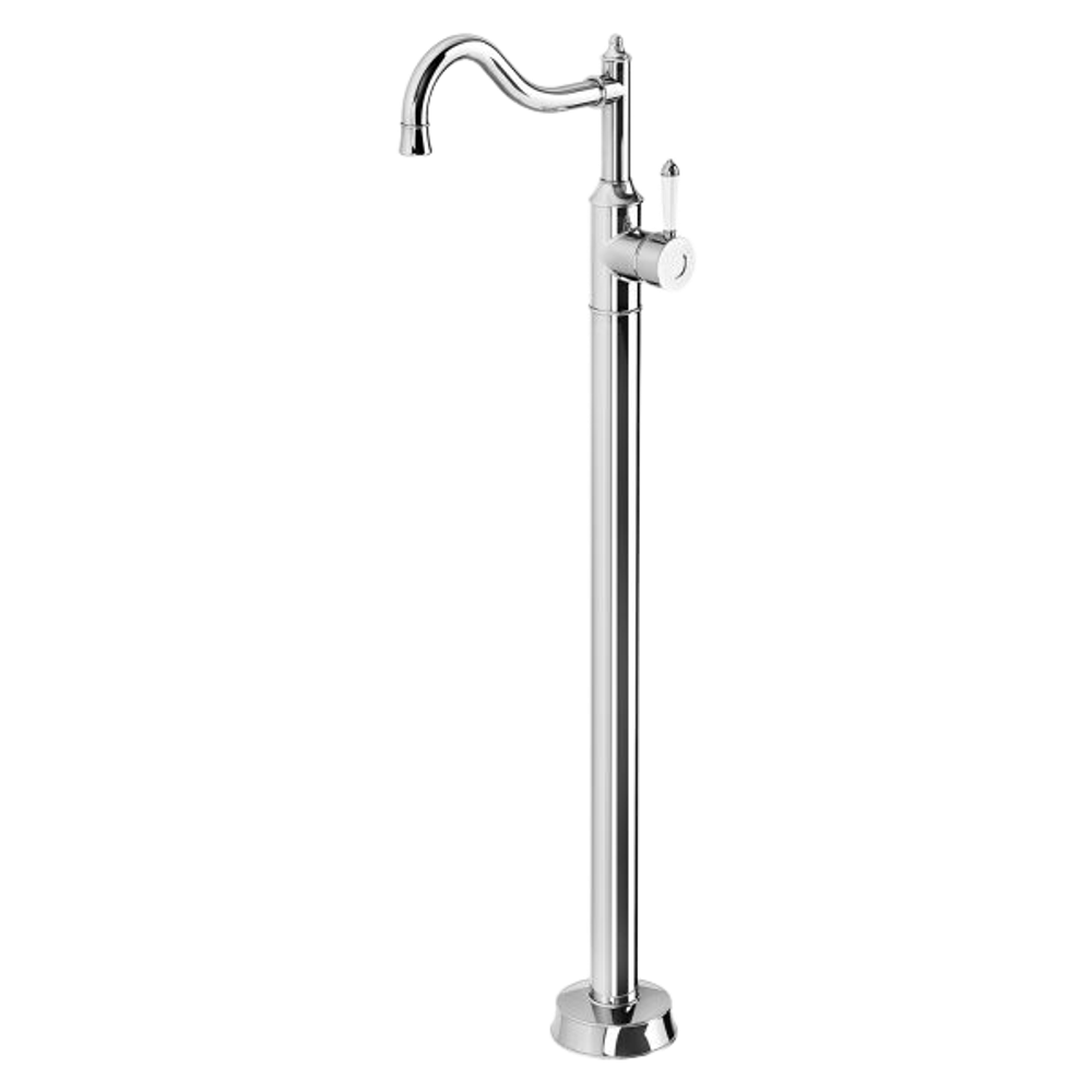 Nostalgia Floor Mounted Bath Mixer Shepherds Crook Chrome White