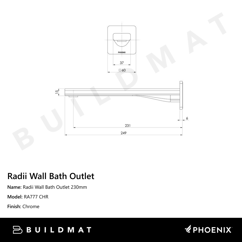 Radii Wall Bath Outlet 230mm Chrome