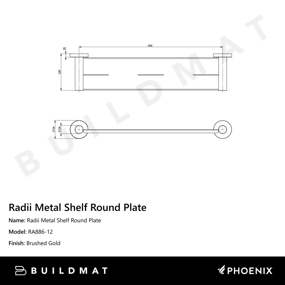 Radii Metal Shelf Round Plate Brushed Gold