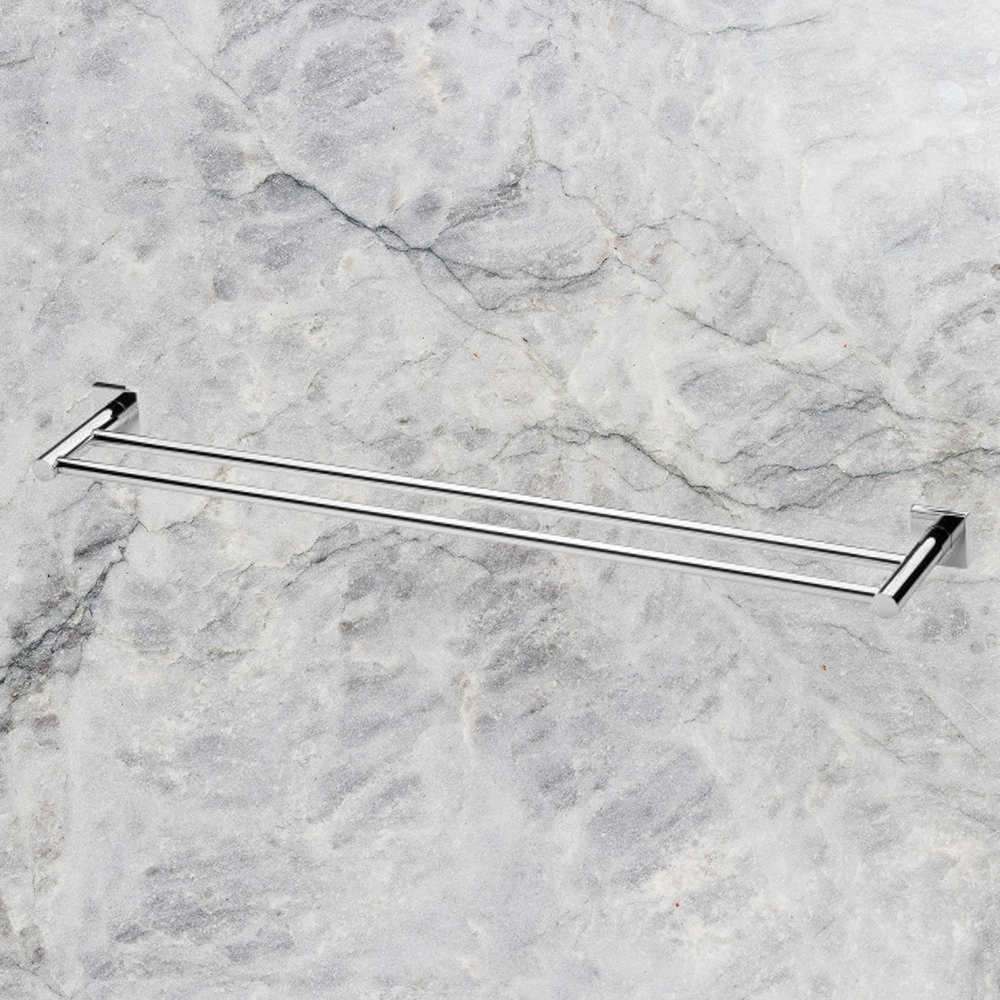 Radii Double Towel Rail 800mm Square Plate Chrome