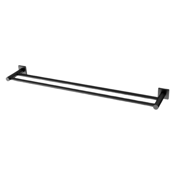 Radii Double Towel Rail 800mm Square Plate Matte Black