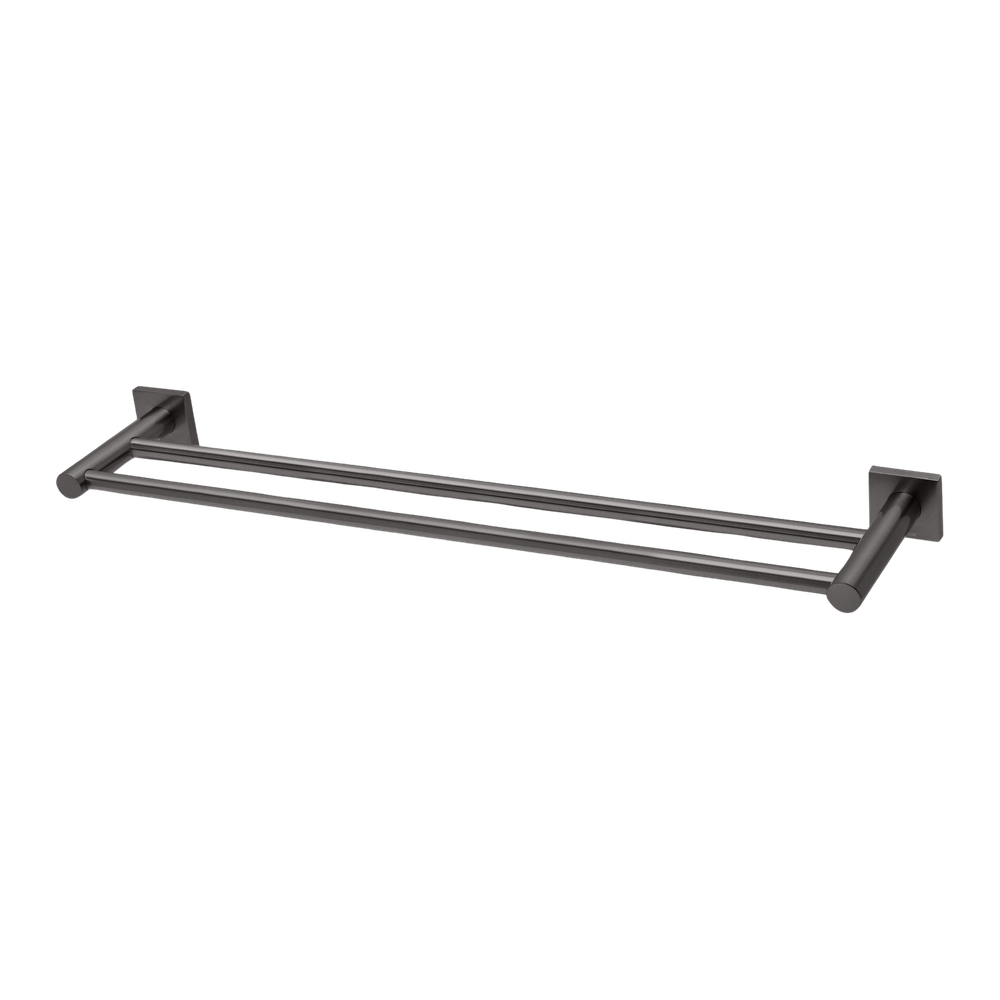 Radii Double Towel Rail 600mm Square Plate Brushed Carbon
