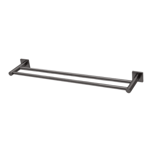 Radii Double Towel Rail 600mm Square Plate Brushed Carbon - Brushed Carbon