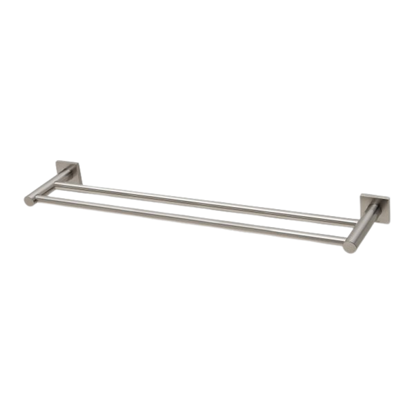 Radii Double Towel Rail 600mm Square Plate Brushed Nickel
