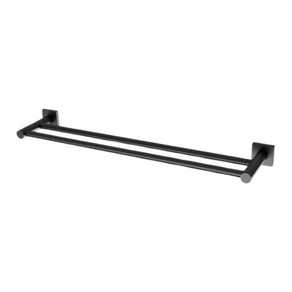 Radii Double Towel Rail 600mm Square Plate Matte Black