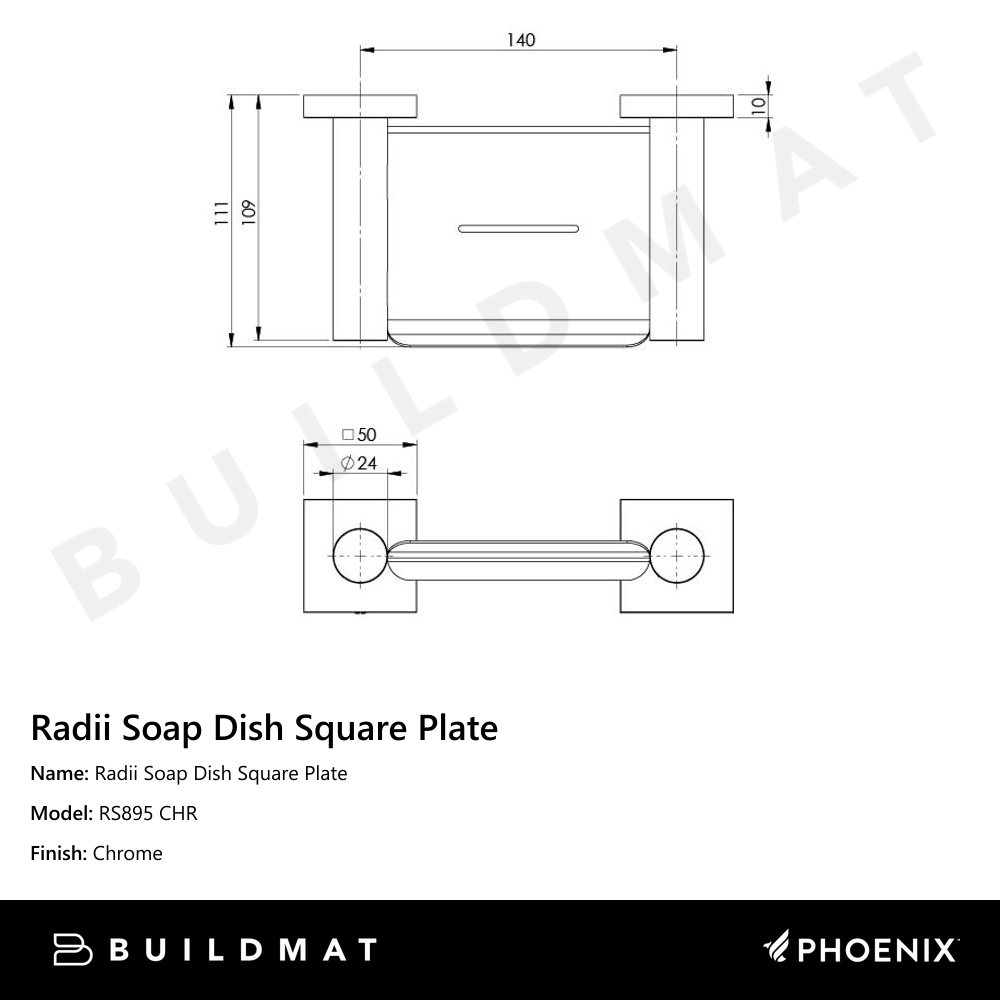 Radii Soap Dish Square Plate Chrome