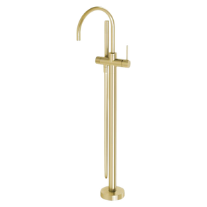 Vivid Slimline Floor Mounted Bath Mixer with Hand Shower Brushed Gold - Brushed Gold