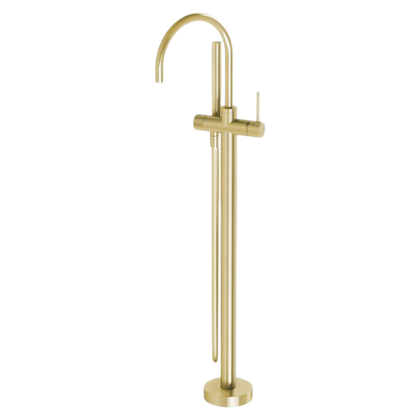 Vivid Slimline Floor Mounted Bath Mixer with Hand Shower Brushed Gold