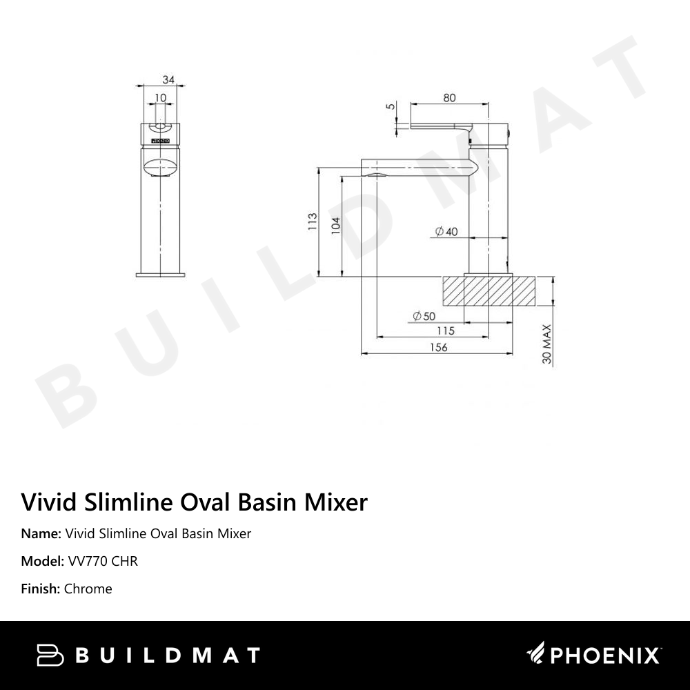 Vivid Slimline Oval Basin Mixer Chrome