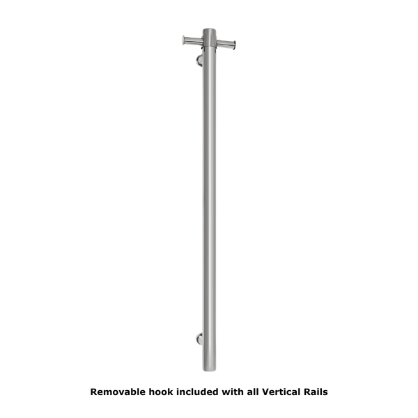 Straight Round Vertical Single Heated Towel Rail Polished Stainless Steel