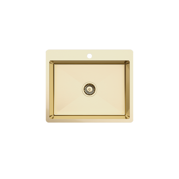 River 600x500 Medium Single Bowl Tap Landing Sink Brushed Brass Gold