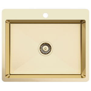 River 600x500 Medium Single Bowl Tap Landing Sink Brushed Brass Gold - Brushed Brass Gold