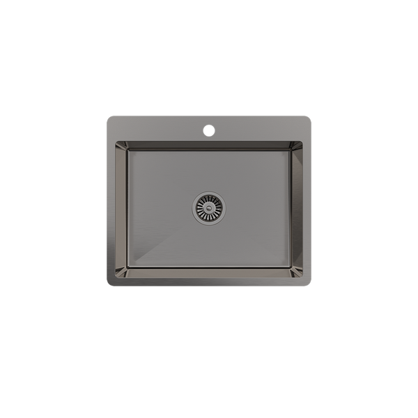 River 600x500 Medium Single Bowl Tap Landing Sink Brushed Gunmetal