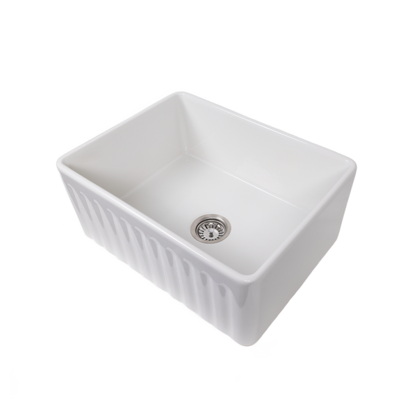 Rose 610x459 Gloss White Farmhouse Fireclay Single Bowl Sink