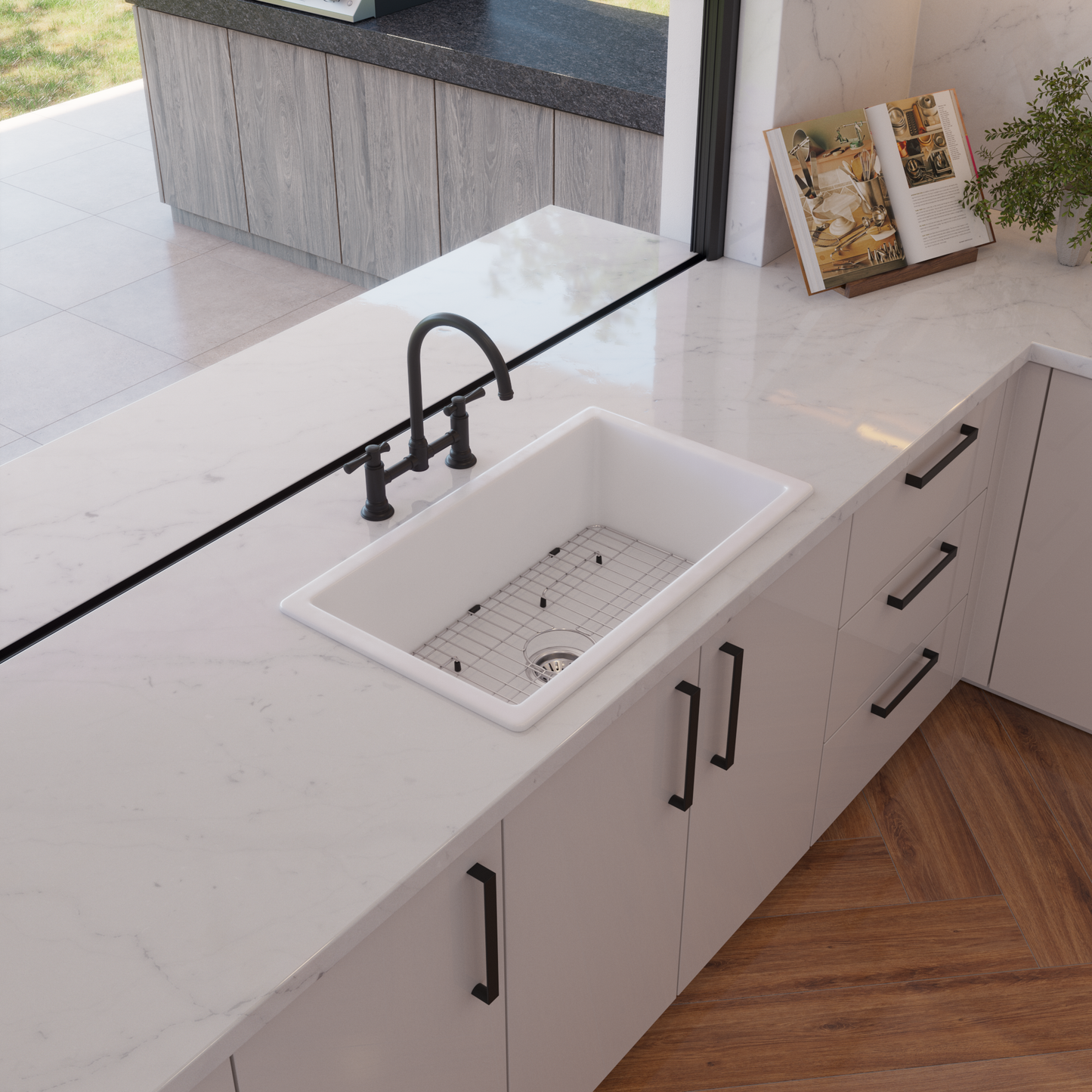 Libby 760x449 Gloss White Fireclay Single Bowl Sink