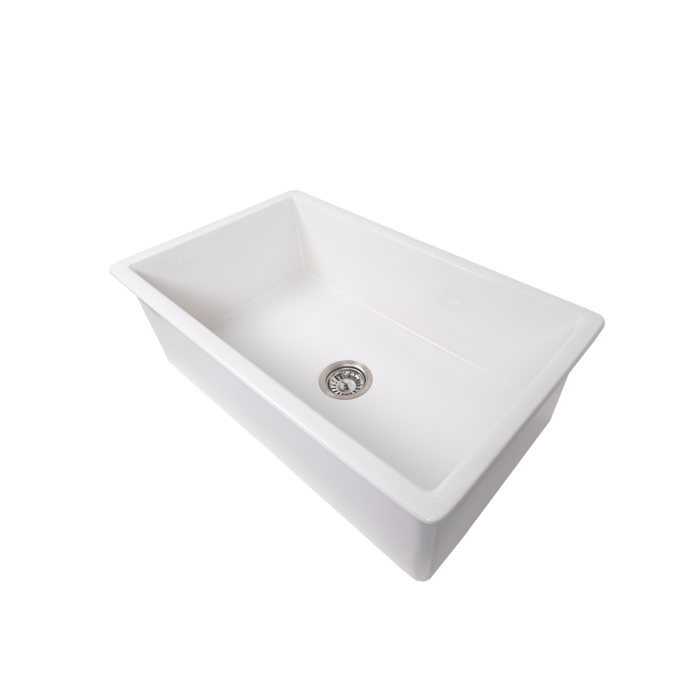 Tamsin 813x483 Gloss White Fireclay Single Bowl Sink
