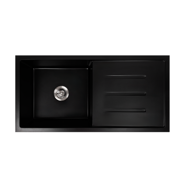 Randall 1000x500 Black Granite Drainboard Single Bowl Sink