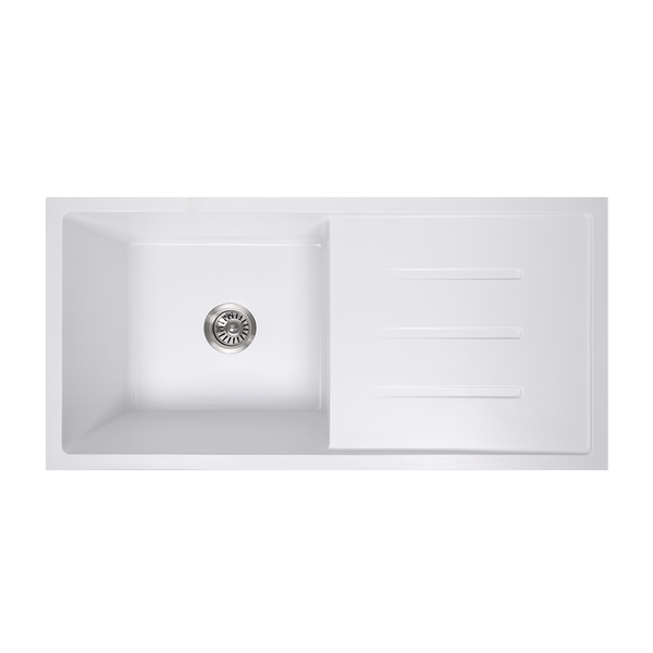 Randall 1000x500 White Granite Drainboard Single Bowl Sink